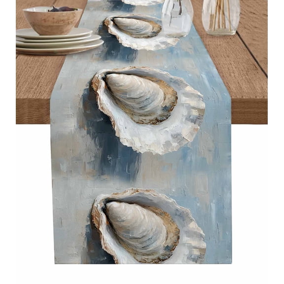 Table Runner Oysters Shell Beach Table Decoration for Kitchen Dinning Oil Painting Table Decoration for Indoor Outdoor Party Wedding Decor 13x72inch