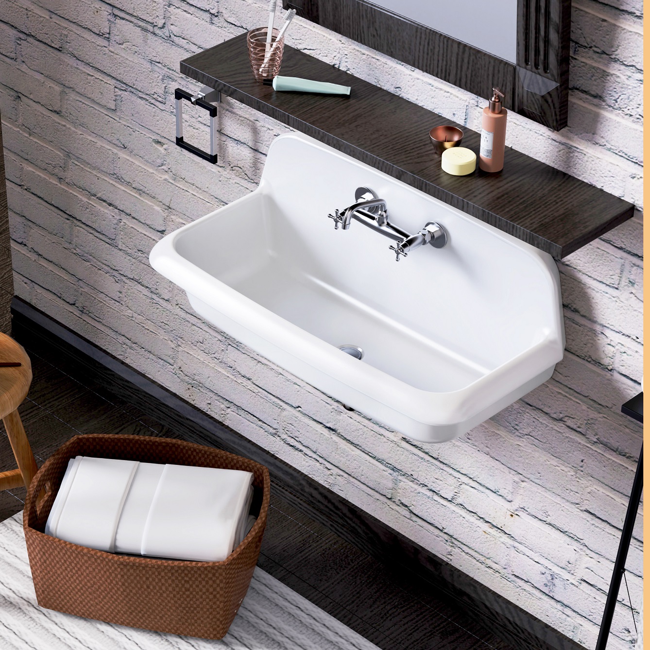 ELLAI 36 Inch Wall Mounted Utility Sink，Laundry Tub High Back Kitchen