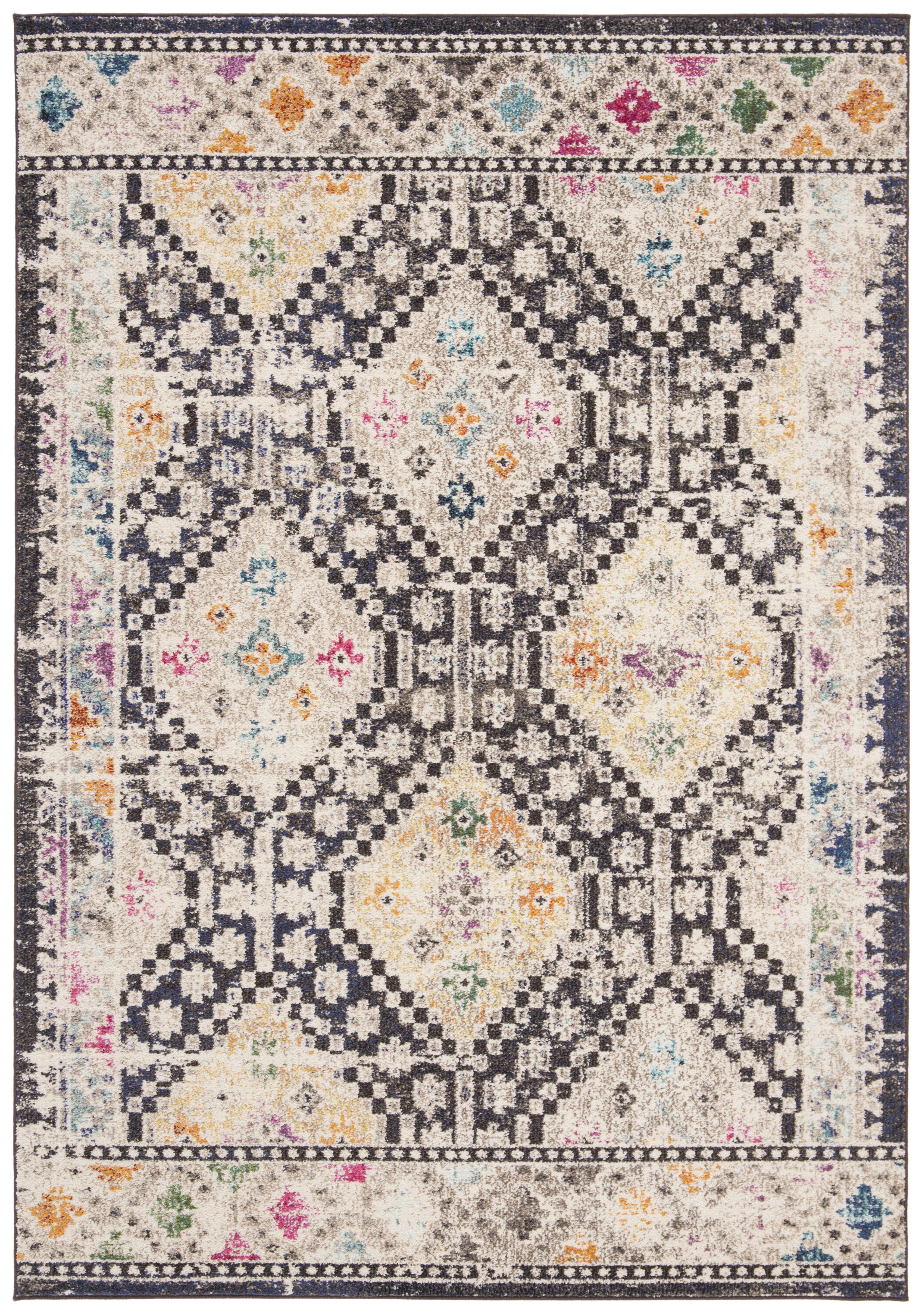 SAFAVIEH Madison Lanford Vintage Geometric Area Rug, Black/Yellow, 5'3" x 7'6"