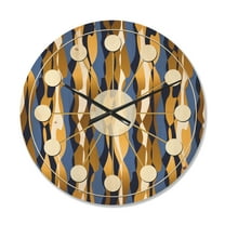 Designart 'Retro Luxury Waves In Blue and Gold I' Mid-Century Modern Wood Wall Clock