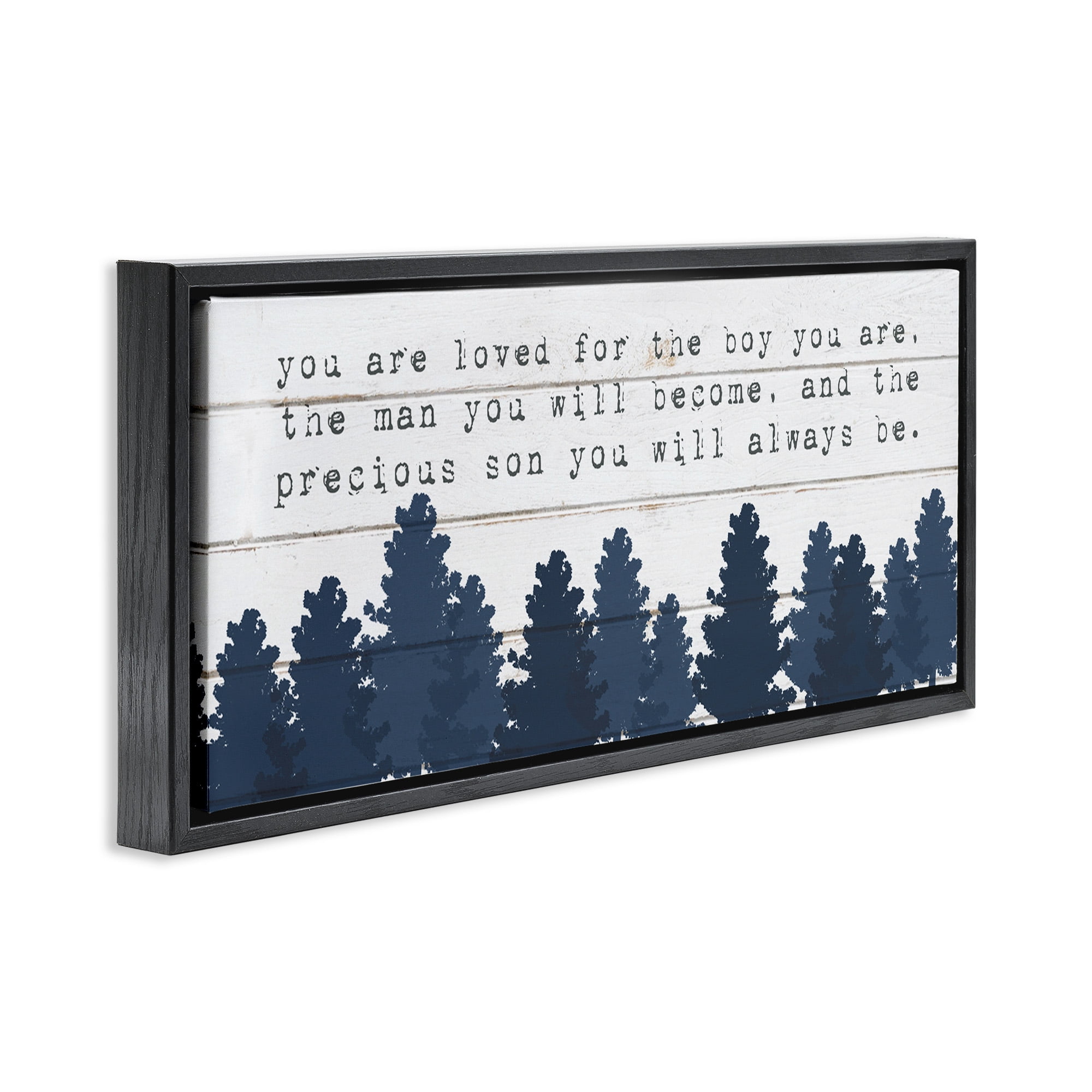 Stupell Industries Precious Son You Are Phrase Art for Kids Painting Black Floater Framed Canvas Art Print Wall Art, 25 x 11