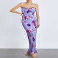thumbnail image 4 of Women Floral Formal Dress Twist Ruched Strapless Bodycon Evening Gown, 4 of 9