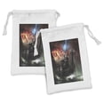thumbnail image 1 of Dragon Fabric Pouch Set of 2, Imaginary Wrath of Vikings Royal Boat Animal Head Storm Rays, Small Drawstring Bag for Toiletries Masks and Favors, 9" x 6", Multicolor, by Ambesonne, 1 of 2