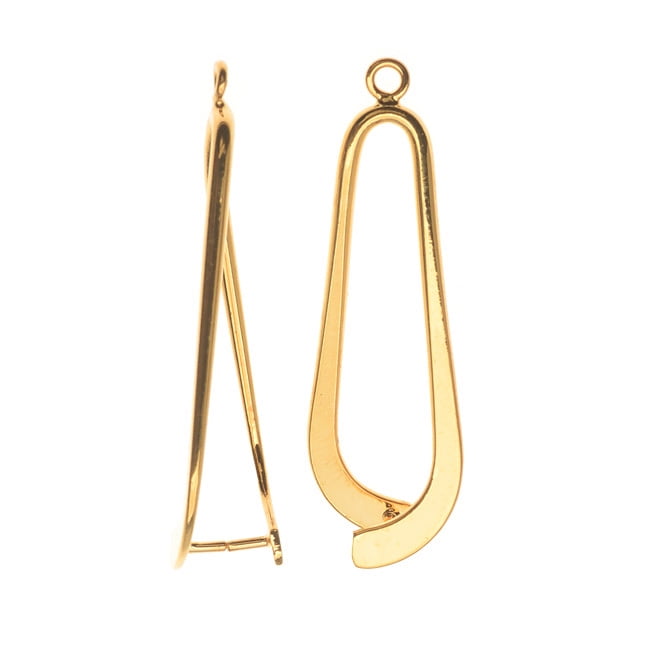 Pinch Bail for Earrings or Pendants, Tear Drop Design, 34mm, Gold