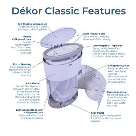 Dekor Classic Hands-Free Diaper Pail | White