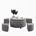thumbnail image 2 of Dining Tables Round Rolling Storage Ottoman with Reversible Tray Top and 4 Side Ottomans, Dark Grey,Coffee Tables, 2 of 5
