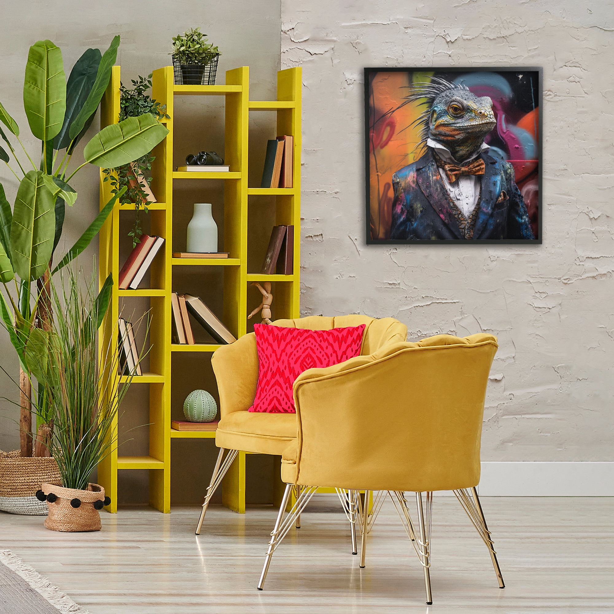 Stupell Industries Urban Graffiti Iguana Animals & Insects Painting Black Framed Art Print Wall Art, 24 x 24