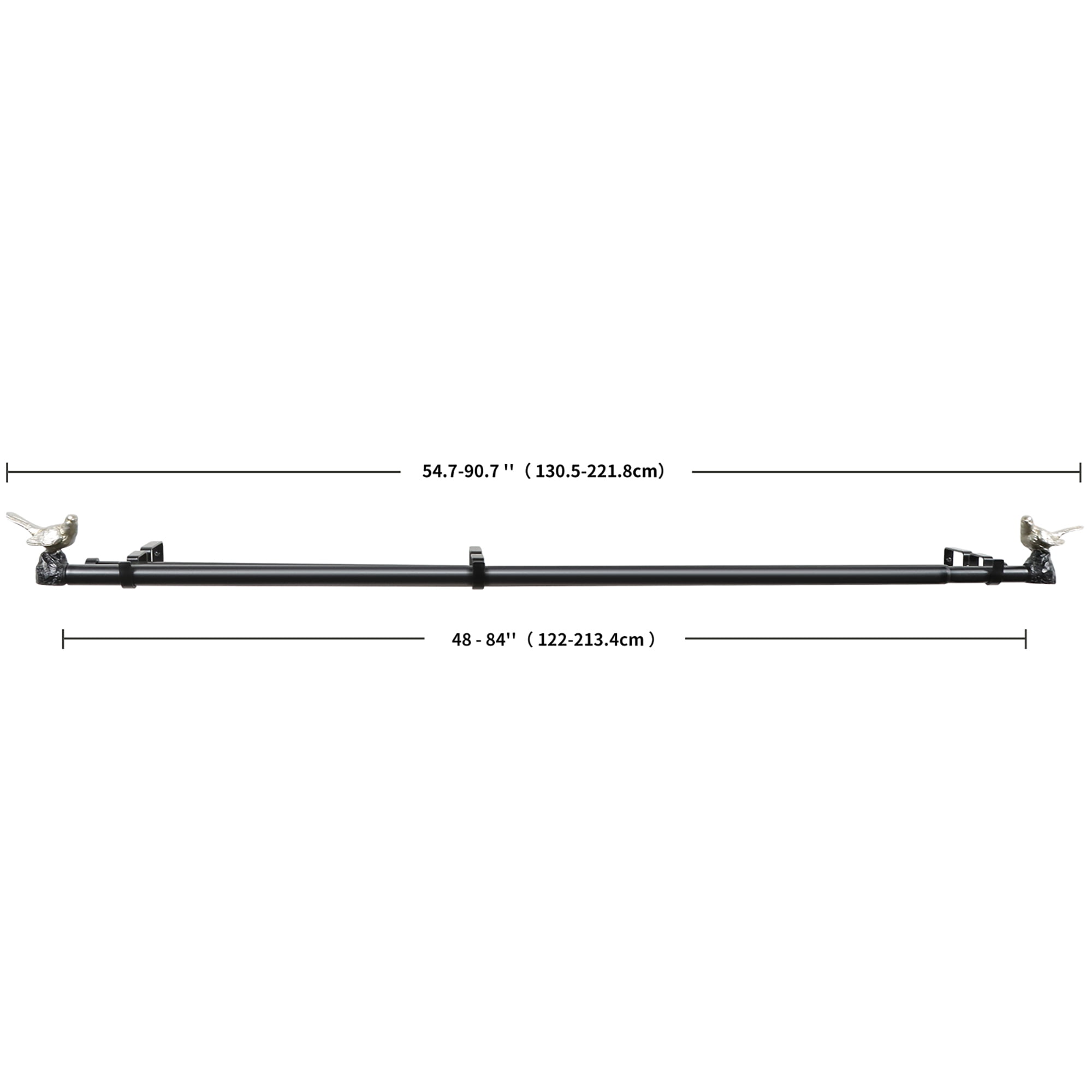 MERIVILLE 1-Inch Diameter Telescoping Double Window Curtain Rod, Pewter Bird Finials, 48"-84", Black Rod