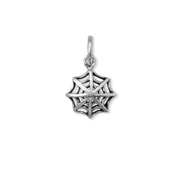 925 Sterling Silver Oxidized Spider Web Charm is 9.5mm X 9.8mm Pendant Necklace for Women