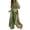 Green, variant on Women V-neck Patchwork Printed Top And Pants Suit Contrasting Color Commuting Set Wide-leg Trousers And Extra-length Top Loose Fit Outfit for Various Occasions