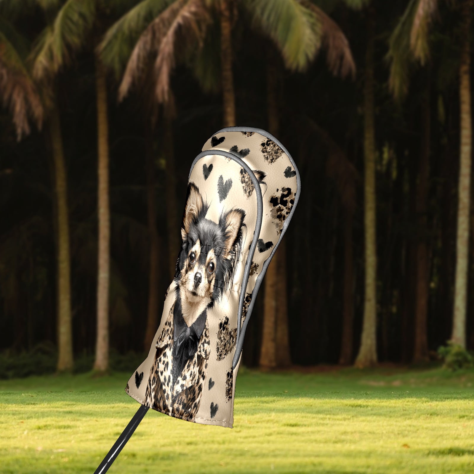 Golf Club Head Cover for Driver, Hybrid, Putter - Premium PU Leather, Waterproof, Scratch-Resistant, Velvet Lining, Unisex Gift (Dog Leopard)
