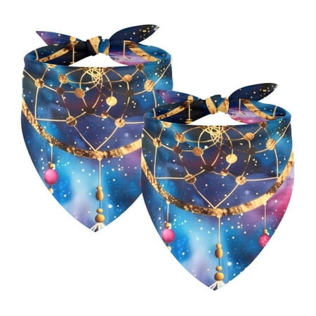 PhooArto Dreamcatcher Galaxy Pattern Dog Bandanas 2 Pack Soft Washable Pet Scarf Triangle for Large Dogs Puppies and Cats