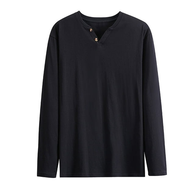 pstuiky hombres de manga larga, Blusas de cuello en V de manga larga holgadas, informales, cómodas y lisas para hombre Tops casuales para hombres xl