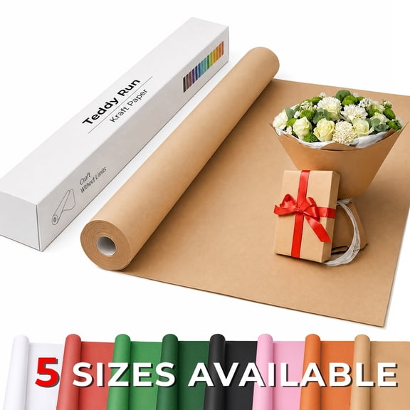 Teddy Run Brown Kraft Paper Roll 15" x 460" (80GSM)for Gift Wrapping Bulletin Board Craft Art Bouquet Flower Packing Moving Shipping Floor Covering Table