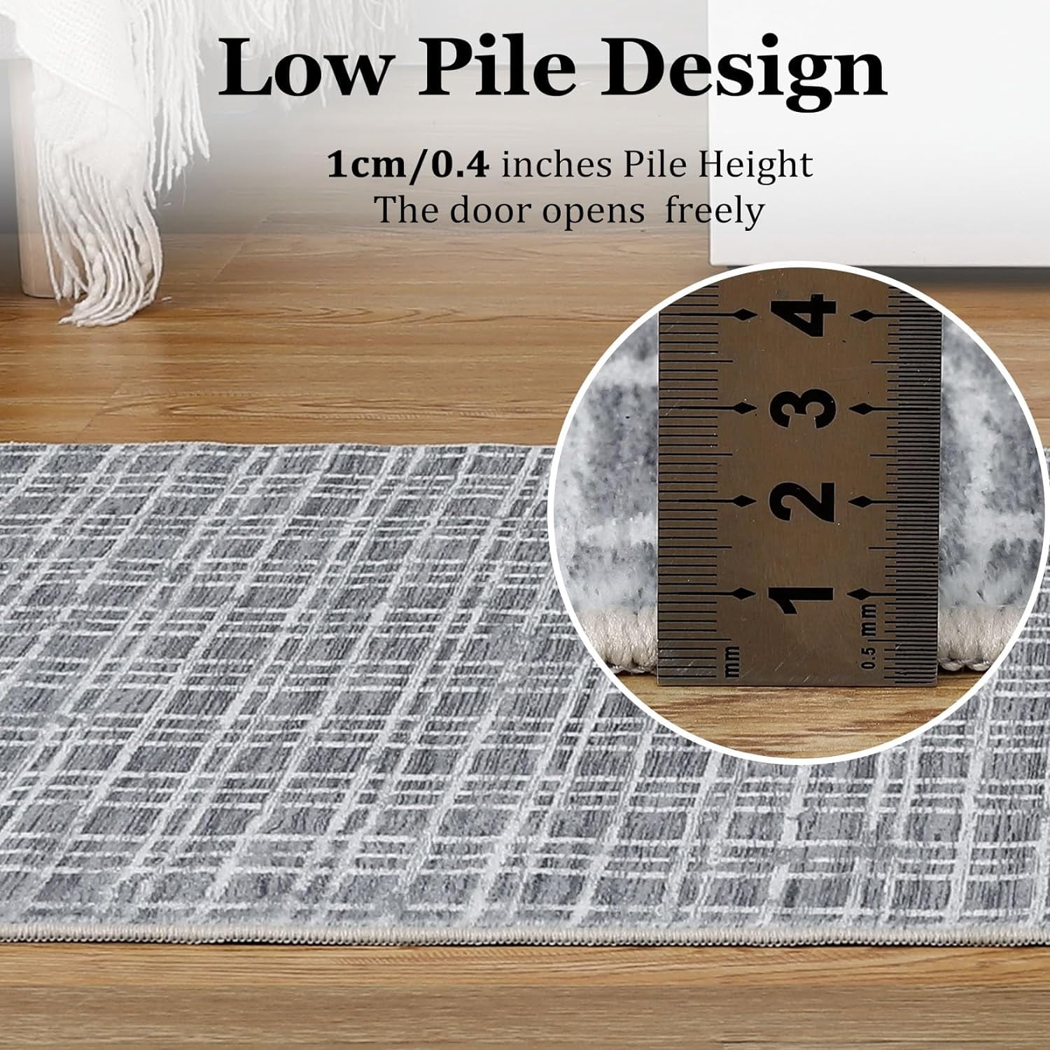 Memoryfield Washable Checkered Area Rugs 5' x 7', Throw Carpet for Bedroom Living Room Entrance Laundry Bathroom Plaid Modern Farmhouse Rug, Dark Gray