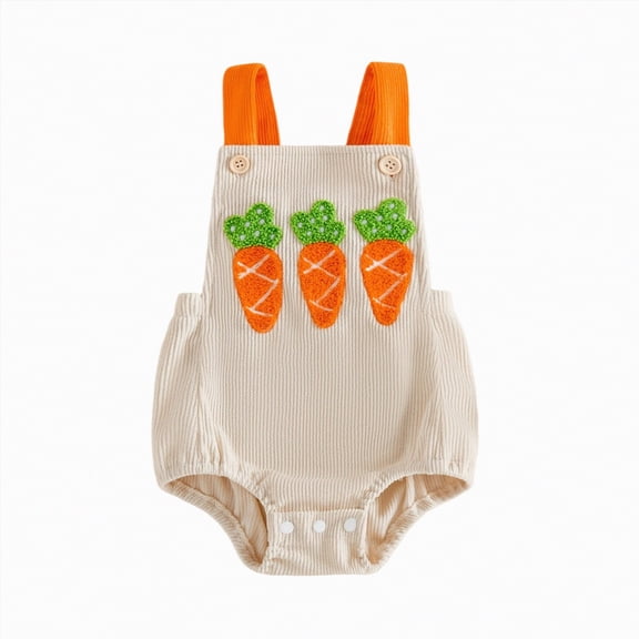 UngA Newborn Baby Girl Boy Easter Outfit Carrot Embroidery Romper Onesie One Piece Bodysuit Overalls Infant Summer Outfit (Beige,3-6 Months)