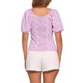 thumbnail image 3 of INSPIRAR CHIC Blusa Floral para Mujeres Cuello Cuadrado con Manga Abullonada Espalda Fruncida Top Casual Blanco Púrpura S, 3 of 6