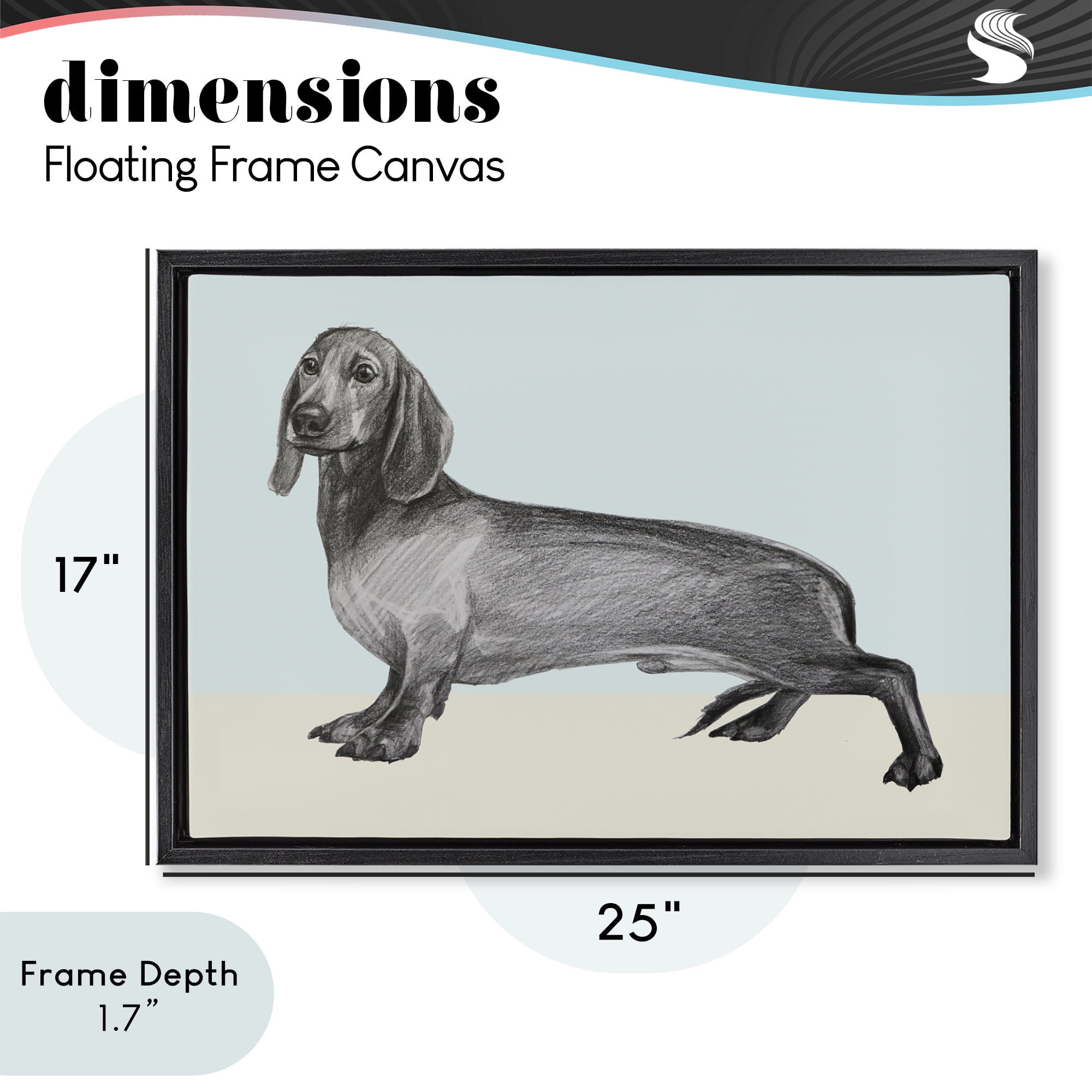 Stupell Industries Sketched Dachshund on Blue Black Framed Floater Canvas Wall Art, design by Violeta Vollmer