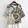 thumbnail image 4 of Xoenoiee Tie Dye Print Womens Cotton Linen Button Down Shirts 3/4 Sleeve Casual Loose Fit V Neck Stylish Breathable Summer Spring Blouses Top, 4XL, 4 of 7