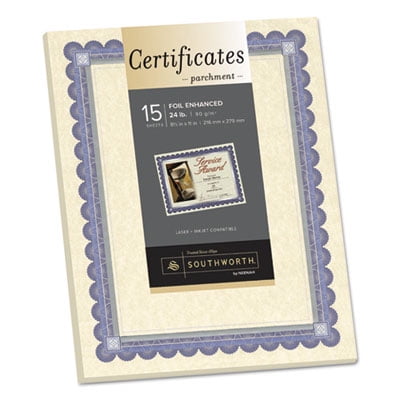 Foil-Enhanced Parchment Certificate, Ivory W/blue/silver Foil, 8 1/2 X 11, 15/pk