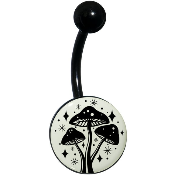 Body Candy Womens 14G 316L Stainless Steel Black Navel Ring Piercing Glow in the Dark Mystic Mushroom Mens Belly Button Ring