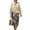Gold Tree Leaf, variant on Flower Wave Print Women's Summer Dress Loose Swing Midi Tunic Linen-Like Long Sleeve V Neck Dress