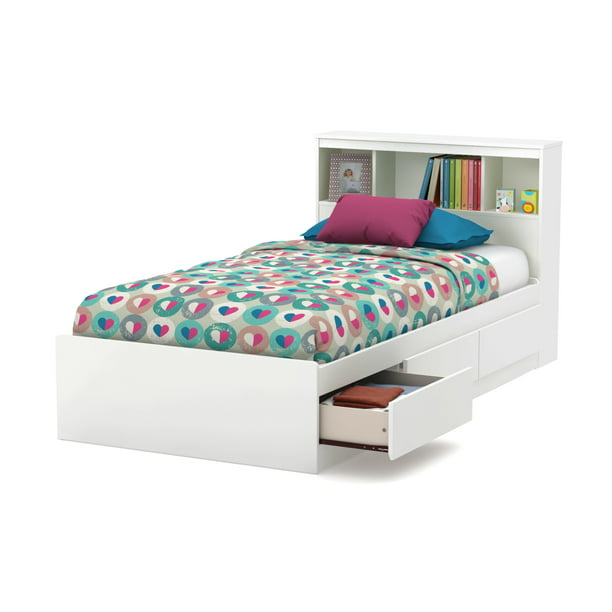 Bed With Bookcase Headboard, Twin Captain Bed With Bookcase Headboard