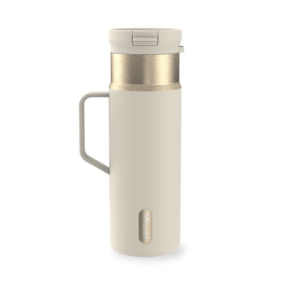 Contigo 20 oz Stainless Steel Travel Mug Tumbler – Leak-Proof Insulated Coffee Mug, Keeps Drinks Hot, Side Handle, Cream/Champagne