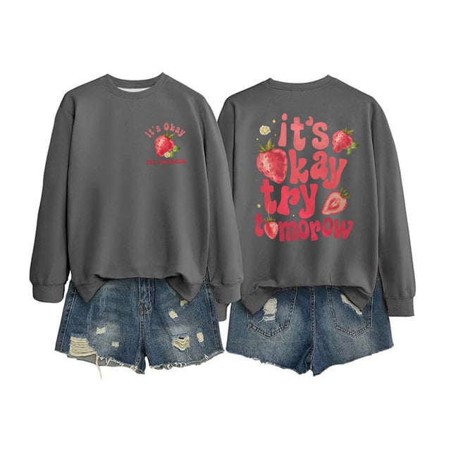 VBARHMQRT Chandail à Capuchon d'Automne Chandail à Capuchon pour Femme Erreur Sans Importance Automne Motif Mignon T-Shirt Nouveauté Col Rond Manches Longues Haut
