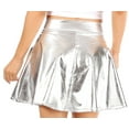 thumbnail image 2 of Sakkas Womens Liquid Metallic Stretchy Flared Sporty Mini Skater Skirt USA Made - Silver - Small, 2 of 5
