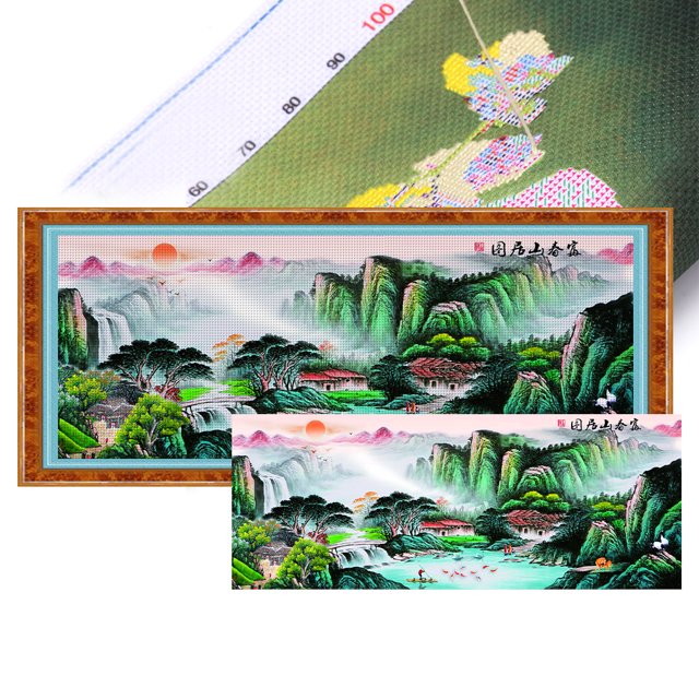 Hilo Algodón Ecológico Bordado Punto Cruz Con Paisaje Impreso 11CT 250x112cm DQrwqpou