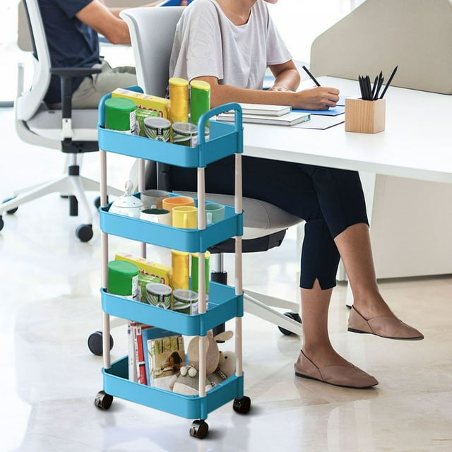 Zapatero para armario, organizador y almacenamiento de armario, carrito de almacenamiento con ruedas de 4 niveles, organizador de plástico multiespacio para cocina, sala de estar, oficina y baño.