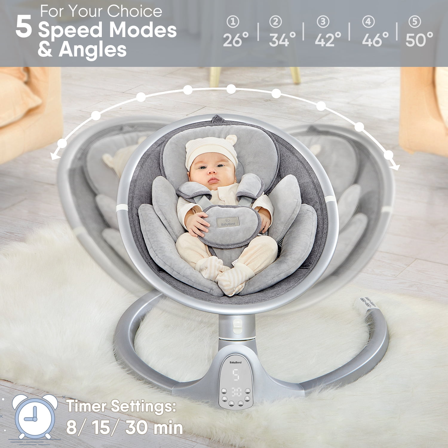 Baby Swing for Infants, Portable Swing for Baby Boy Girl,Remote Control Indoor Baby Rocker with 5 Sway Speeds,1 Seat Positions,10 Music and Bluetooth