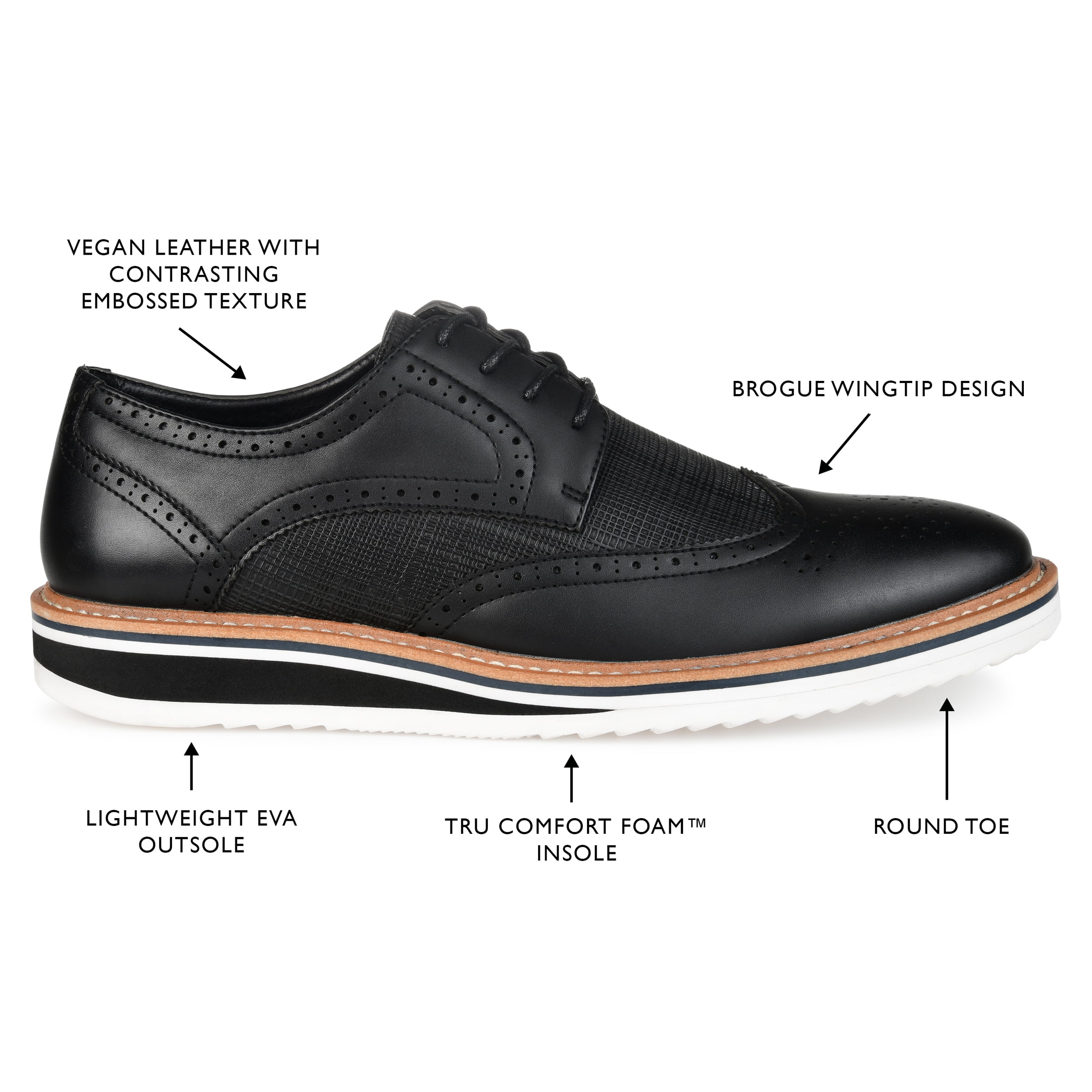 Vance Co. Mens Warrick Tru Comfort Foam Wingtip Lace-up Derby Dress Shoe