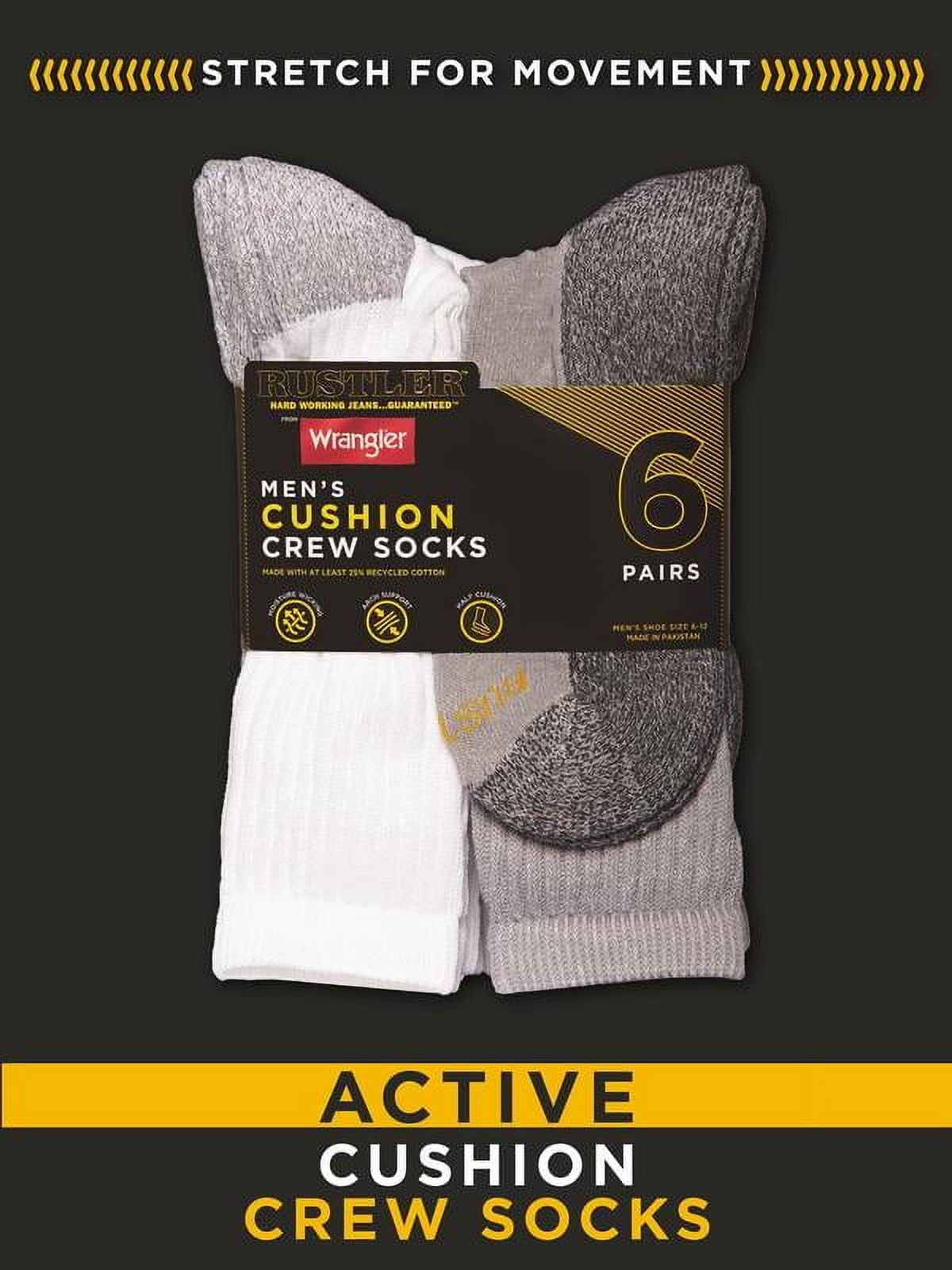 Rustler Men's Socks, Active Crew Socks for Men, 10-13, White/Grey Heather, 3-Pack