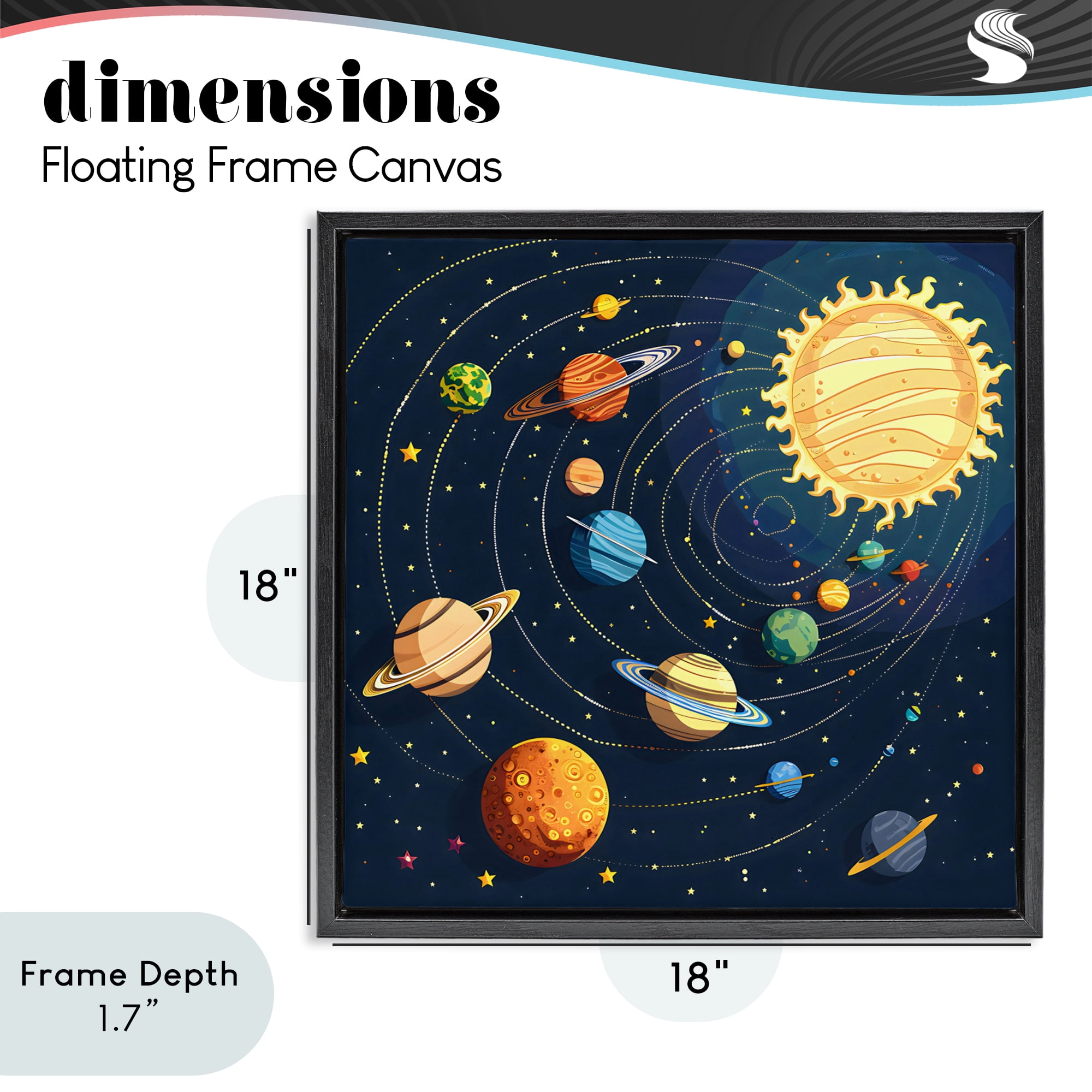 Stupell Industries Planets Around The Sun Black Framed Floater Canvas Wall Art, design by Creative Studio