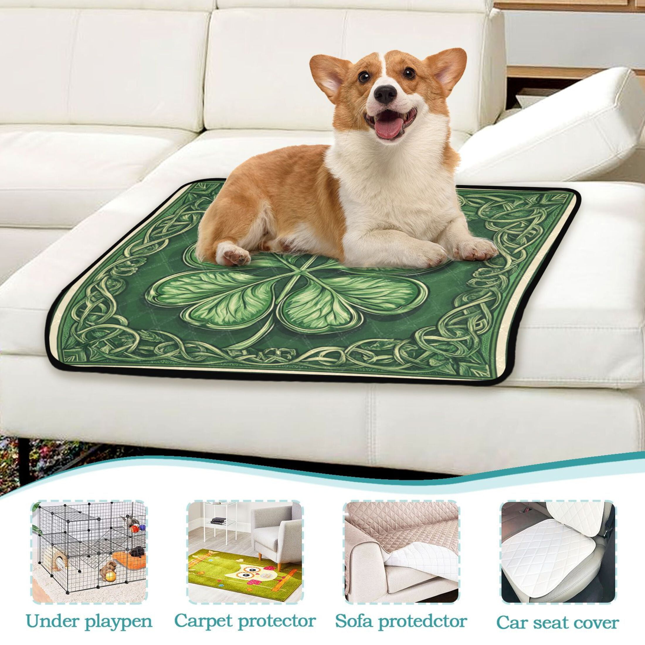 Qxltty Four Leaves Clover Cat litter Pads Pet Set of 2 Diaper Mats Center Anti-leakage Layer Absorbent Soft and Comfortable