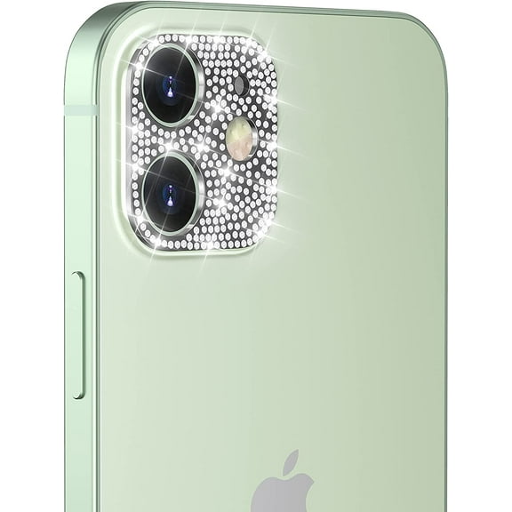 KIQ Cute Stylish Crystal Bling Back Camera Protector, Case Friendly, Self-Adhesive (Lens not covered) For Apple iPhone 12 6.1 2020 (Black)