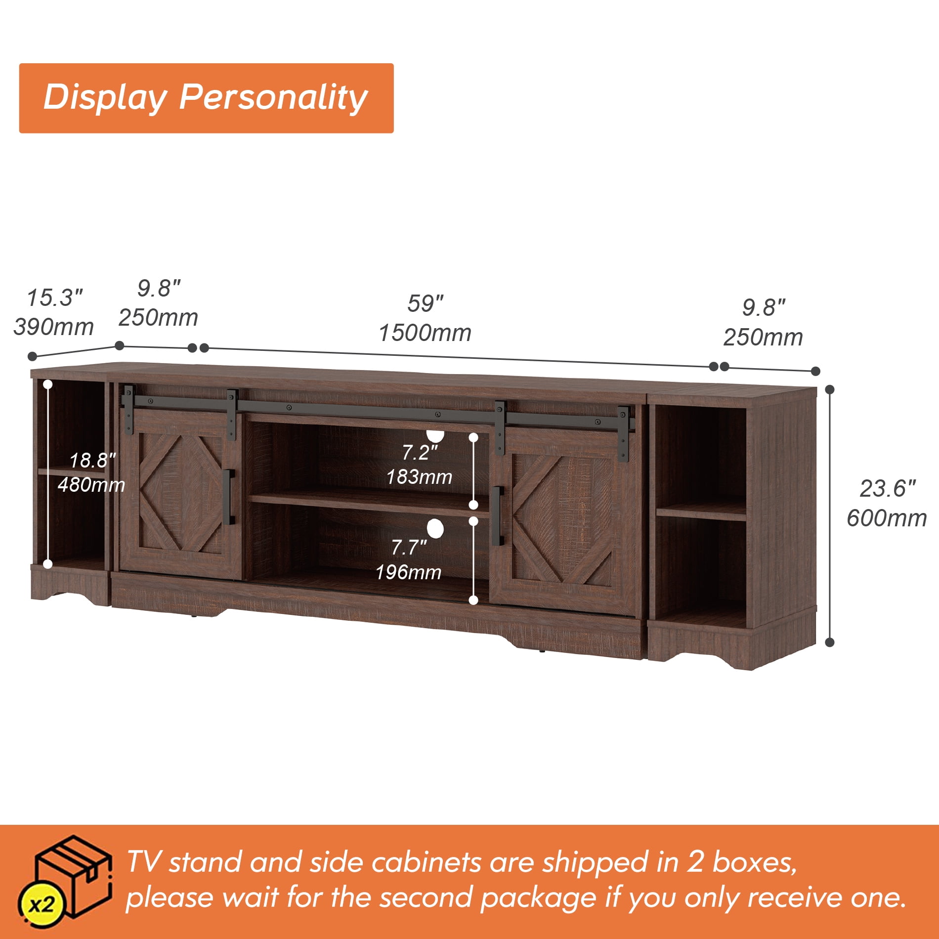WAMPAT Farmhouse Sliding Barn Door TV Stand for TVs Up to 85", Wooden Storage Entertainment Center, Modern Media TV Console Table with 3-Tier Adjustable Shelf for Living Room,