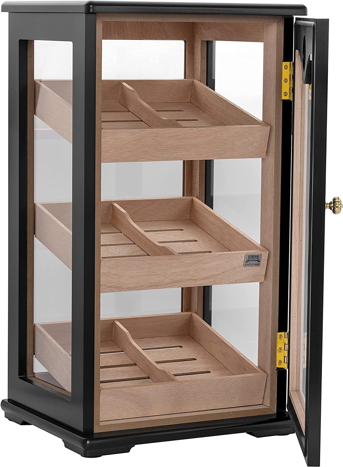 Humidor Supreme Retail Humidor Counter Glass Display Gorgeous Spanish Cedar Trays Set at 45 Degree for Viewing Front Mount Hygrometer Spanish Cedar