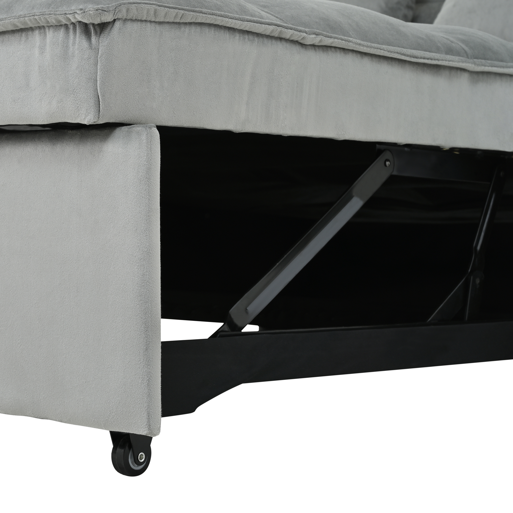 3-in-1 Pull Out Couch Bed with Reclining Backrest and Pillows Dark Grey Velvet Convertible Sleeper Sofa for Living Room Bedroom Apartment Small Spaces