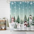 thumbnail image 3 of Teal Snowmen Christmas Shower Curtain Set with Hooks, Xmas Tree Snowflake Waterproof Fabric Bathroom Curtains Decor Home Accessories, Stall Long 54 X 78 Inch, 3 of 9