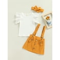 thumbnail image 2 of Gzhioc Toddlers Girls Three-Piece Casual Outfits, Flying Sleeve Round Neck T-Shirt + Suspender Strap Skirt + Decorative Headband, 2 of 9