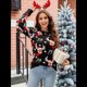 thumbnail image 4 of Suéter de Punto de Larga con Cuello Redondo para Mujer, Suéter Informal Grueso para Otoño e Invierno Negro M, 4 of 8
