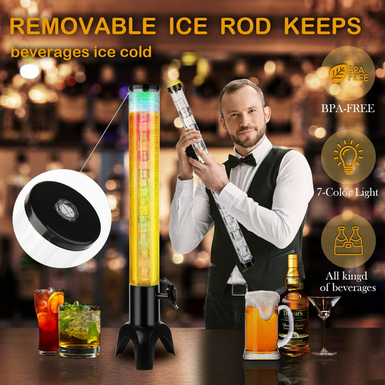 S AFSTAR Beer Dispenser 3L/101 OZ Capacity, Drink Beverage Tower Dispense  with Colorful LED Lights & Removable Ice Tube, Alcohol Whiskey Liquor Tower