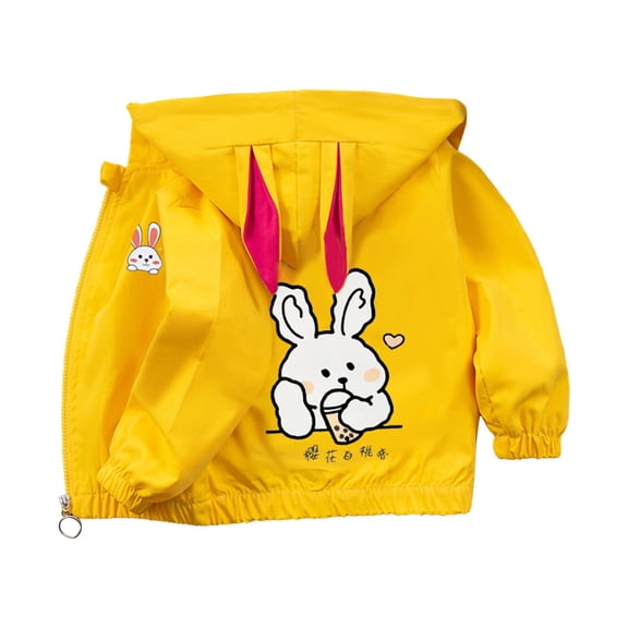 EnJoCho Toddler Boys Girls Cute Bun𝗇y Graphic Hooded Jacket Long Sleeve Zip Up Windproof Coats Outdoor Hiking Jacket Baby Windbreaker Rain Coat