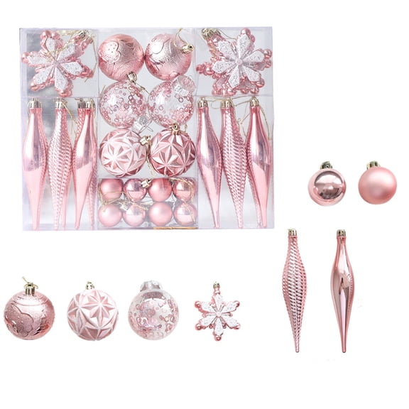 Mini Pink Christmas Ornaments Set,40 Pcs Small Christmas Tree Ornaments Decorations,Shatterproof Clear Plastic Ball Ornament for Christmas Tree for Xmas,Valentine,Thanksgiving,New Year