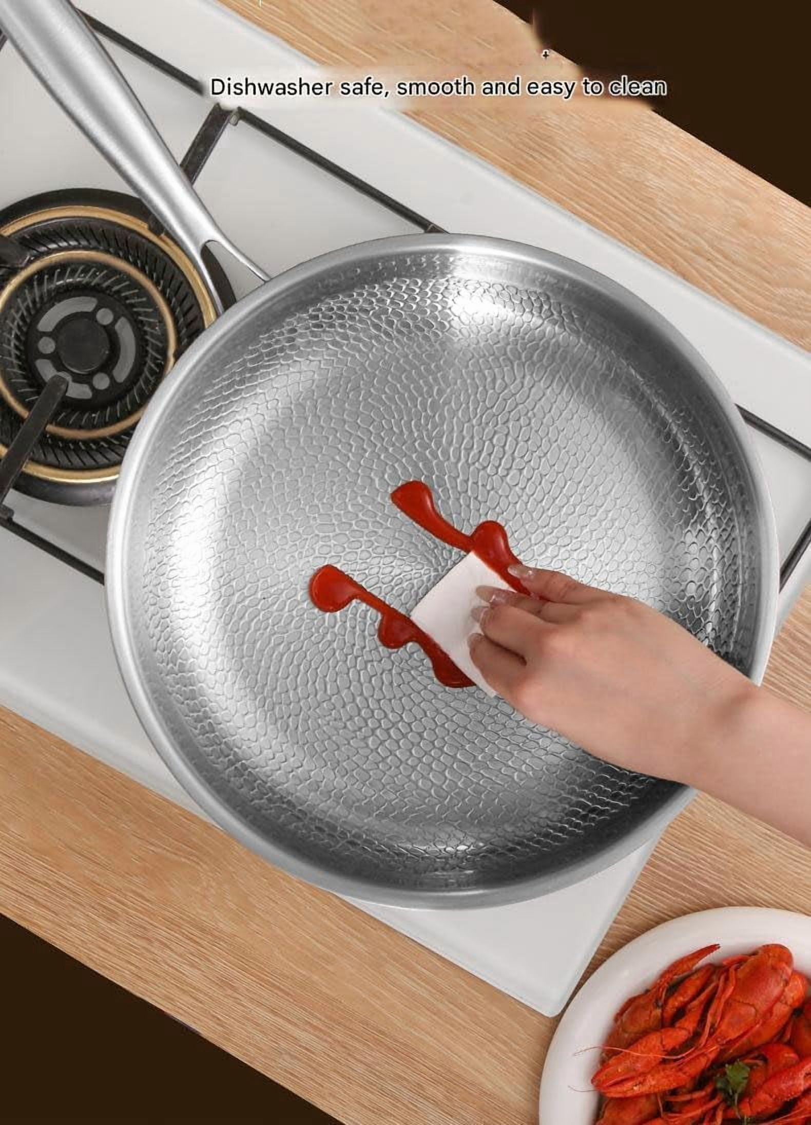 12 Inch Pure Titanium Frying Pan, Non Stick Skillet with Lid，Hammered Durable Scratch Resistant Cookware，Compatible with Induction Oven and All Cooktops