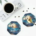 thumbnail image 4 of Vsdgher Ocean View Bedroom Print Leather Coasters for Drinks, Durable Drink Coasters 4 Set for Tabletop Protection, Luxurious Home Décor and Housewarming Gift-Octagon, 4 of 6