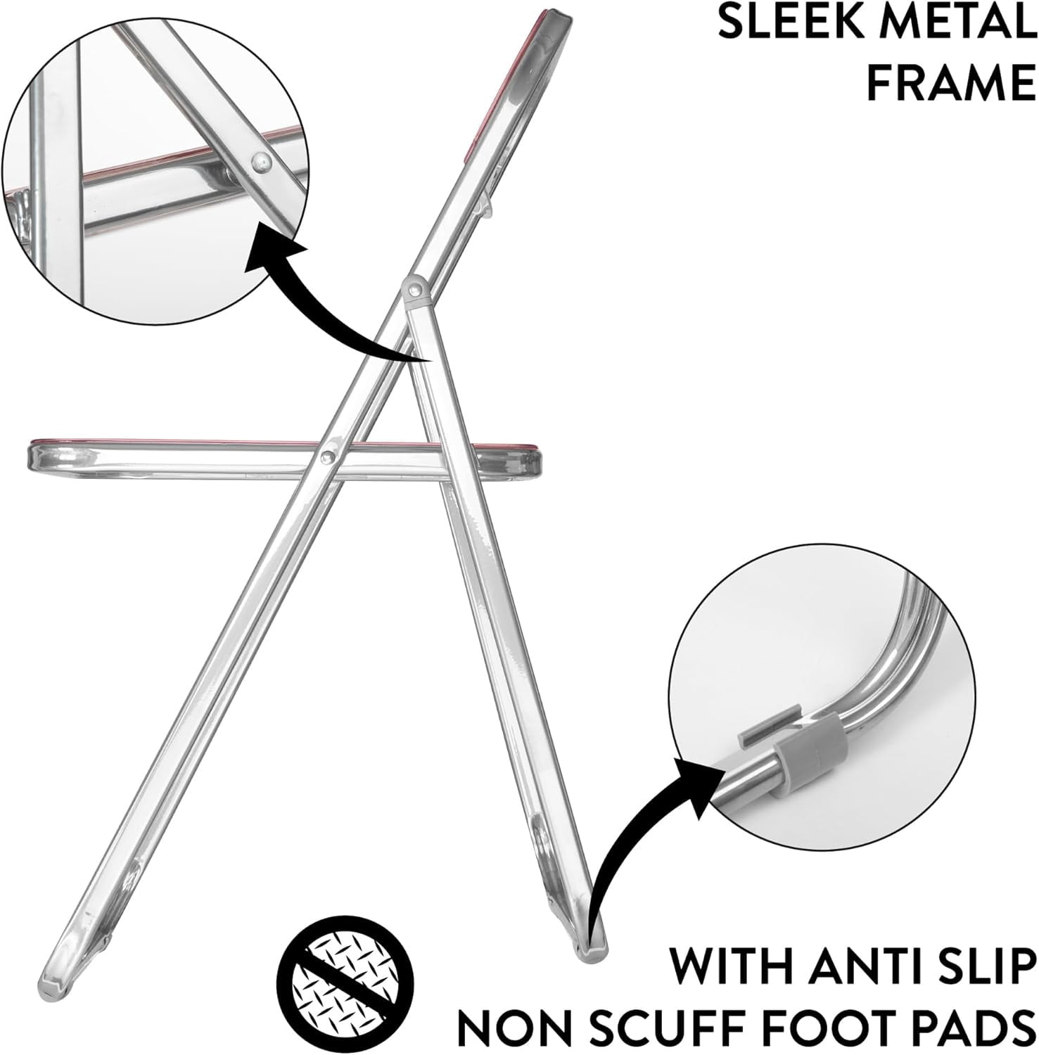 Urban Shop Transparent Acrylic Modern Folding Chair with Chrome Frame, Blush